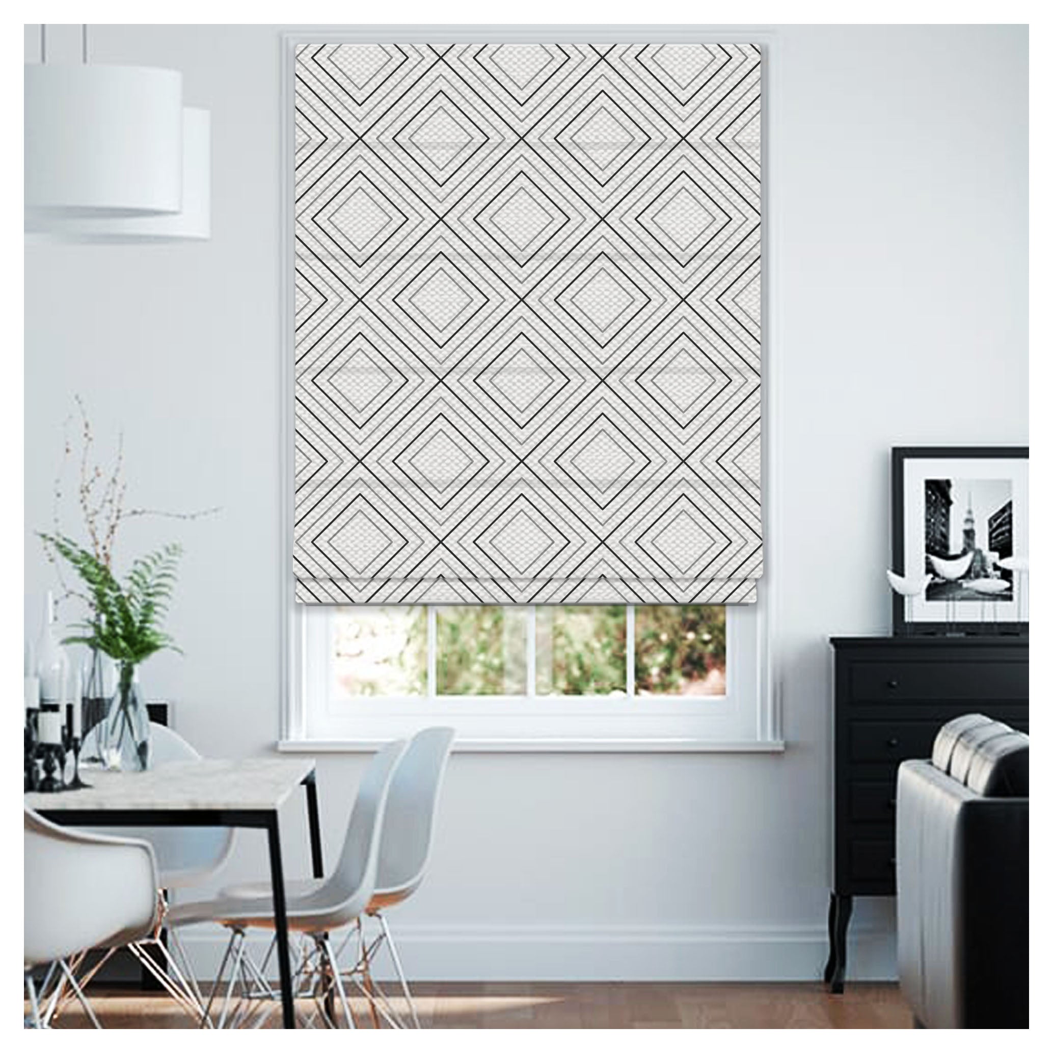 Black And White Diamond Shapes Pattern Window Roman Shade – Art Shades