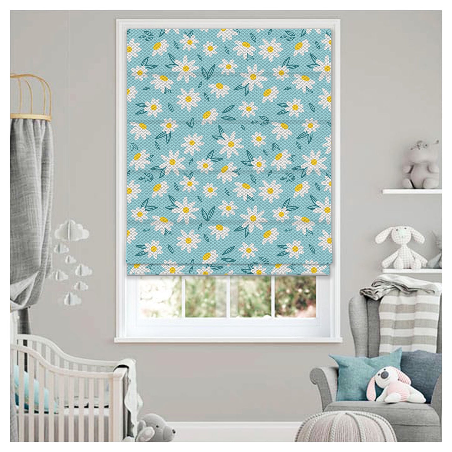 Little Daisy in Blue Window Roman Shade