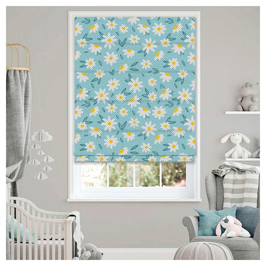 Little Daisy in Blue Window Roman Shade