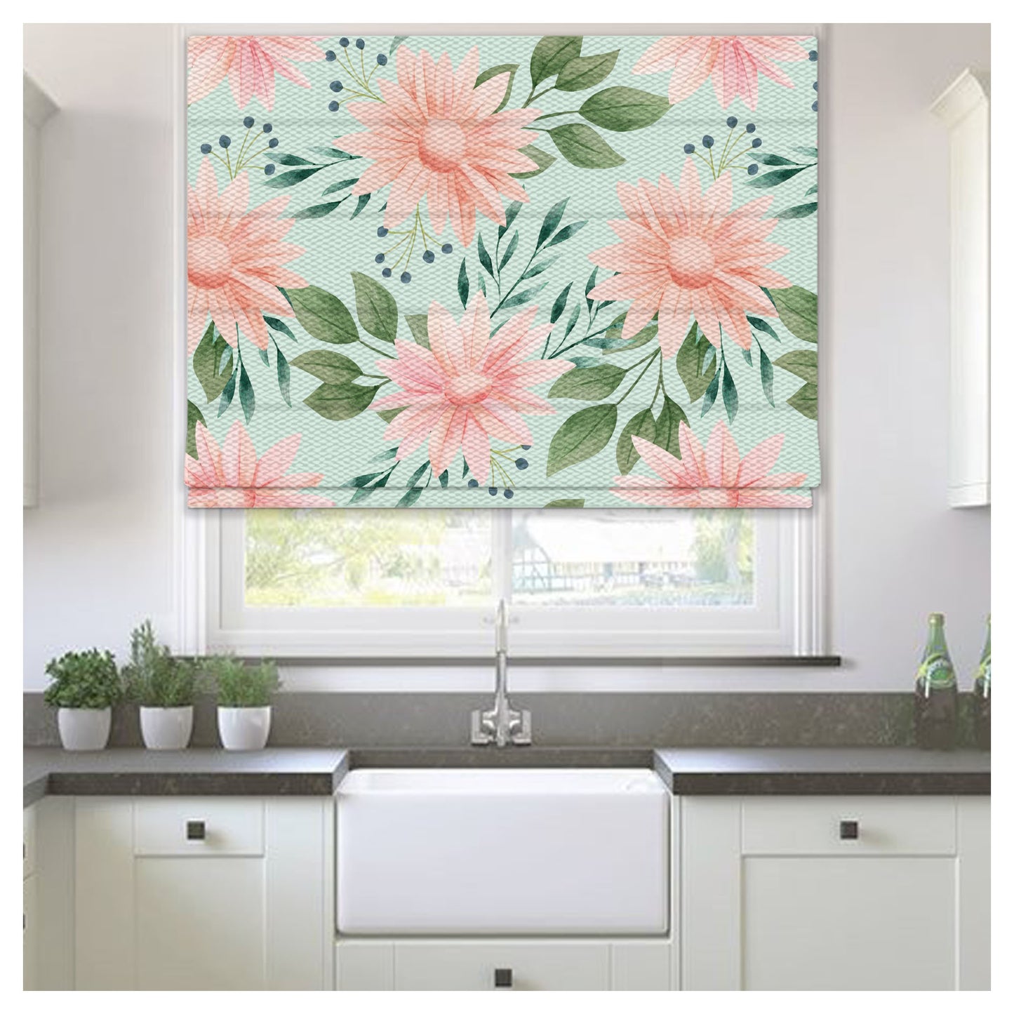 Watercolor Floral Pattern Print Window Roman Shade