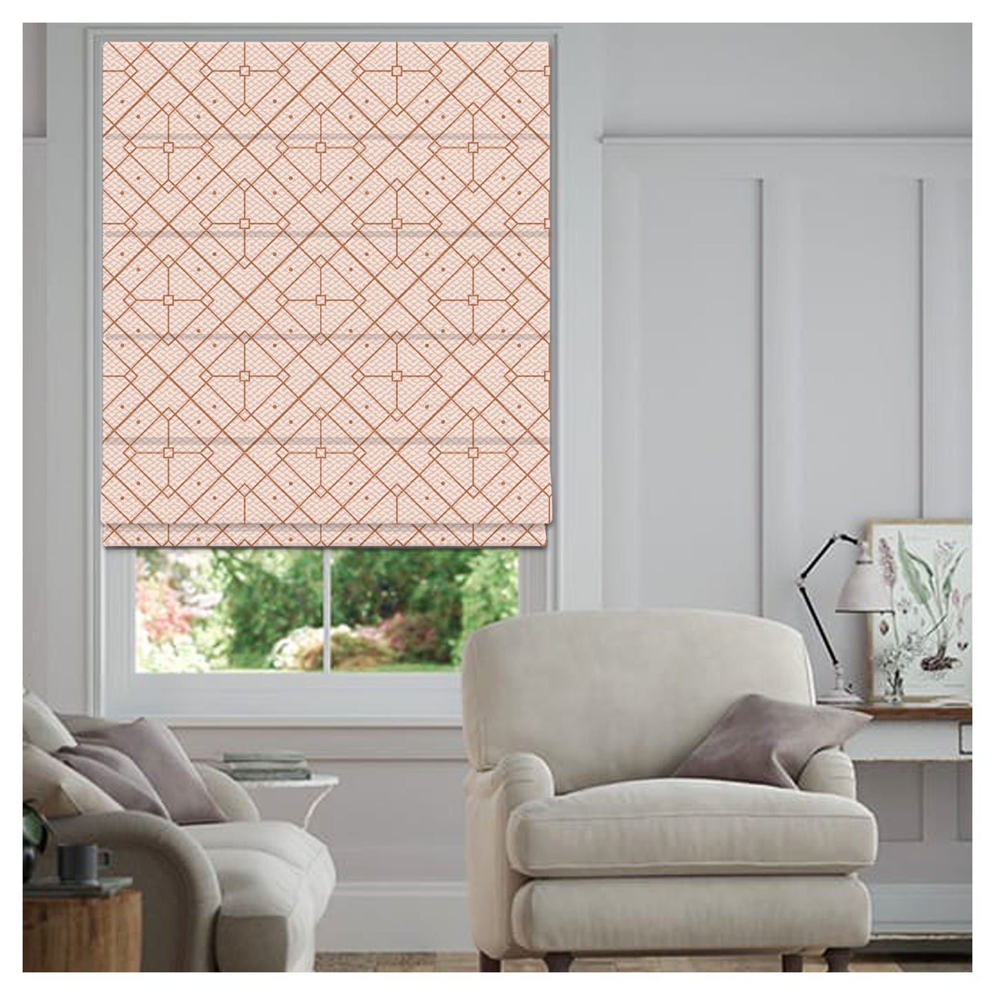 Mid Century Geometric Pattern Print Window Roman Shade