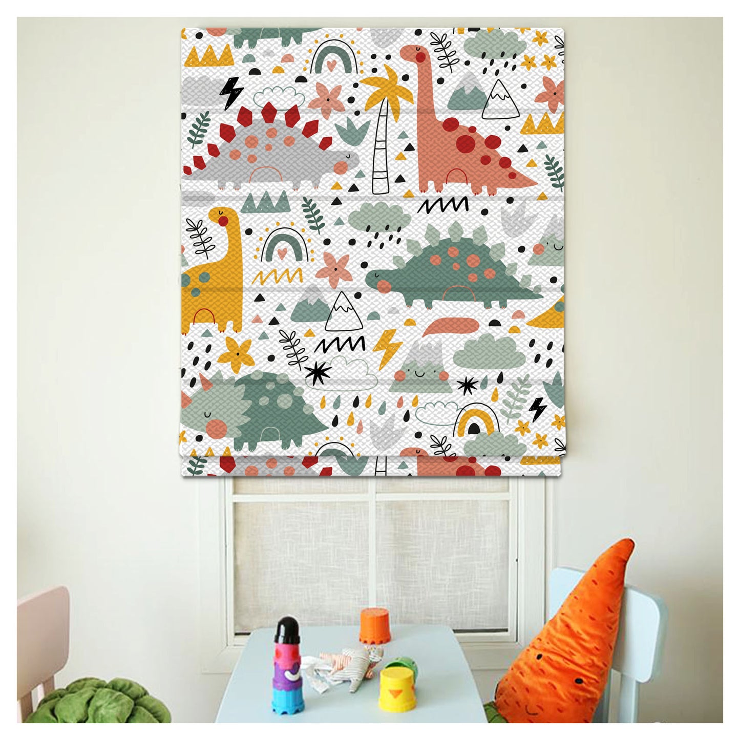 Dinosaur Nursery Pattern Print Window Roman Shade