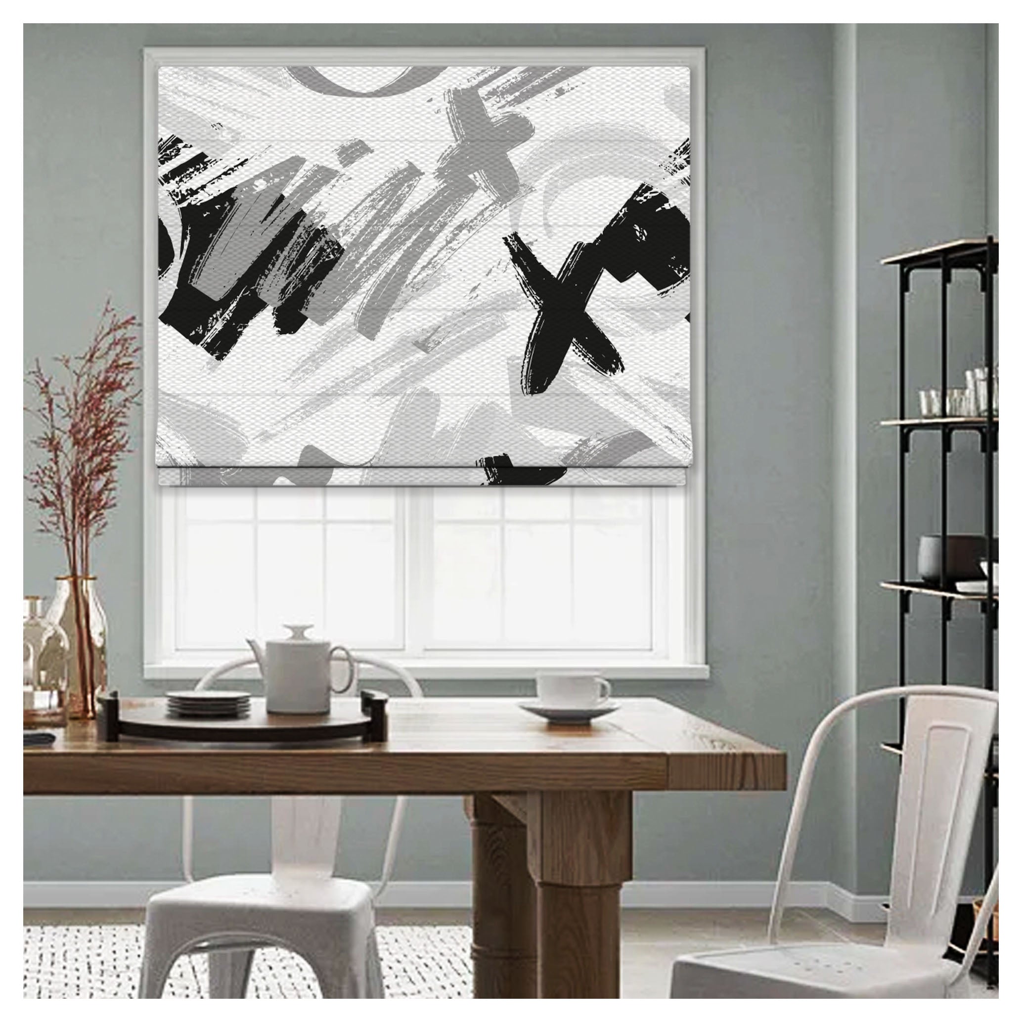 Shaded Pattern Window Abstract Brush Stroke Pattern Print Window Roman Shade – Art Shades