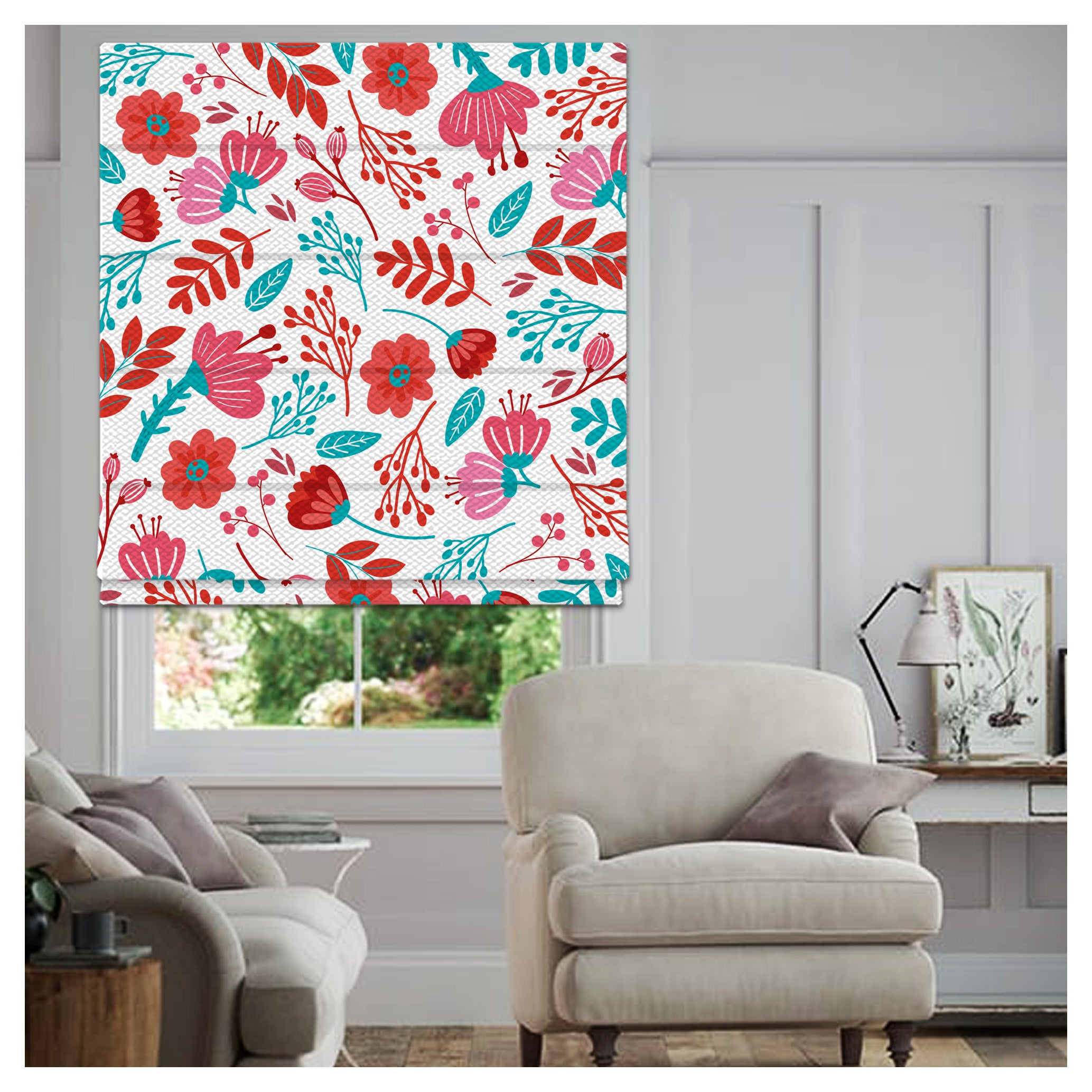Shaded Pattern Window Hand Drawn Floral Pattern Print Window Roman Shade – Art Shades