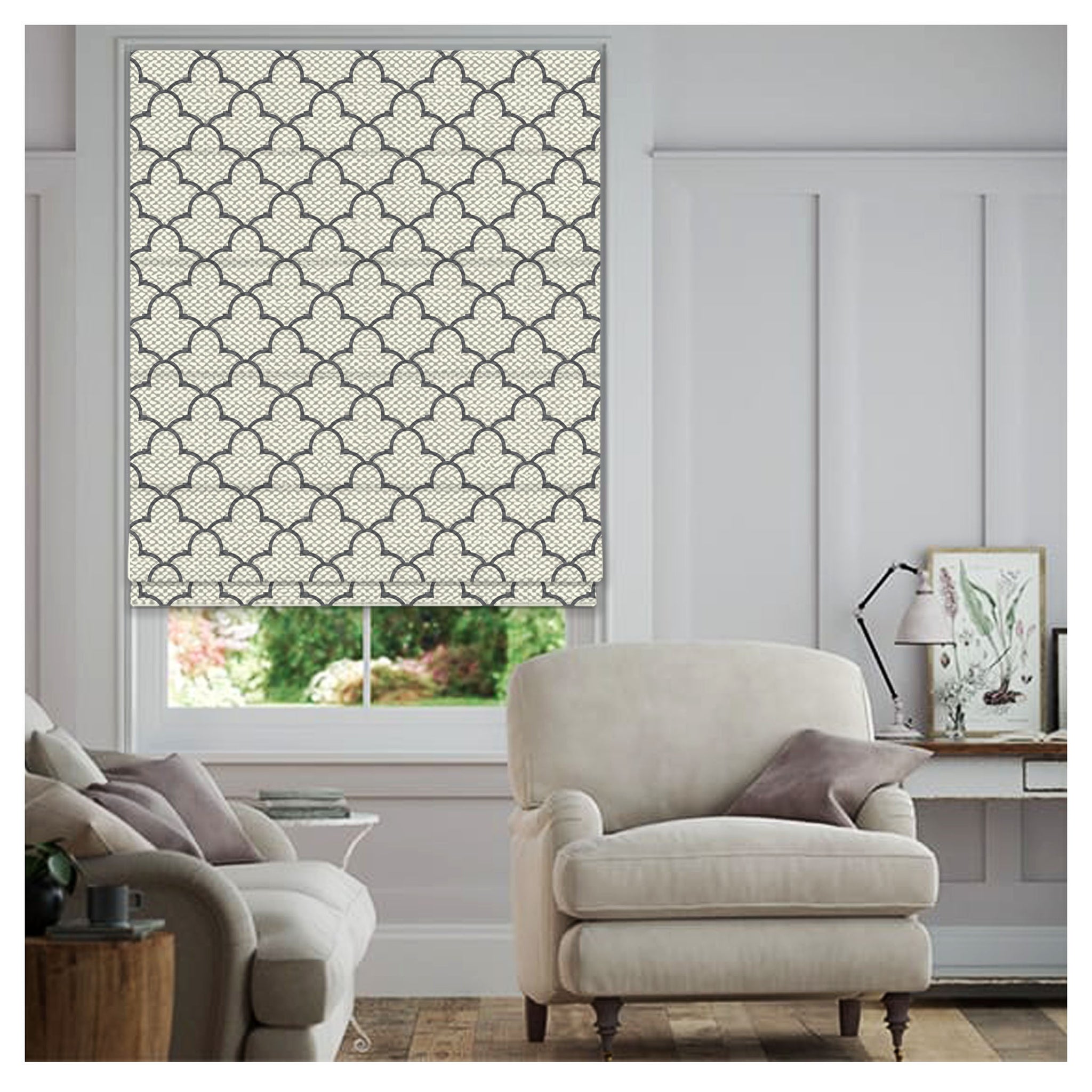 Geometric Classic Pattern Print Window Roman Shade – Art Shades