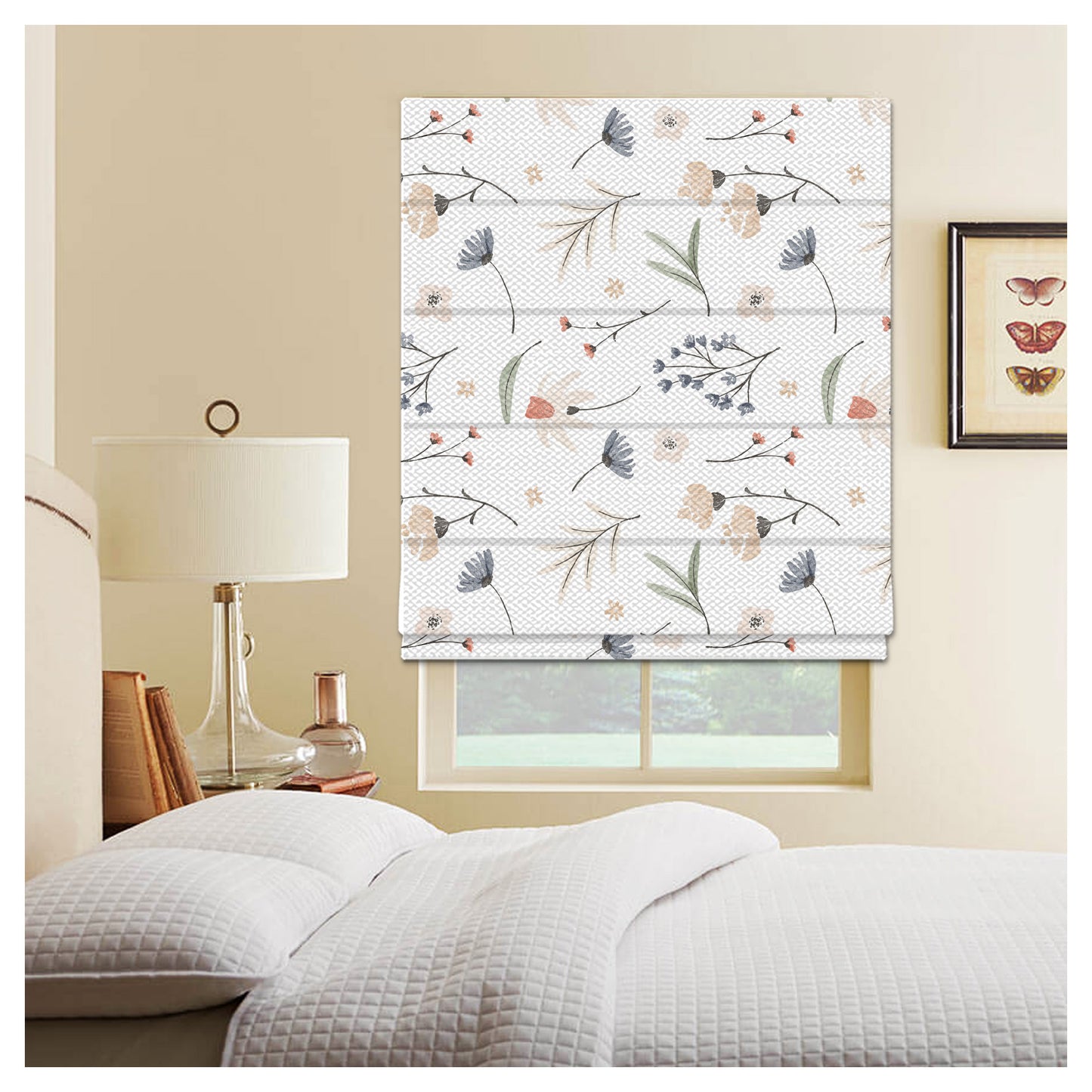 Hand Painted Watercolor Pressed Flowers Pattern Print Window Roman Shade