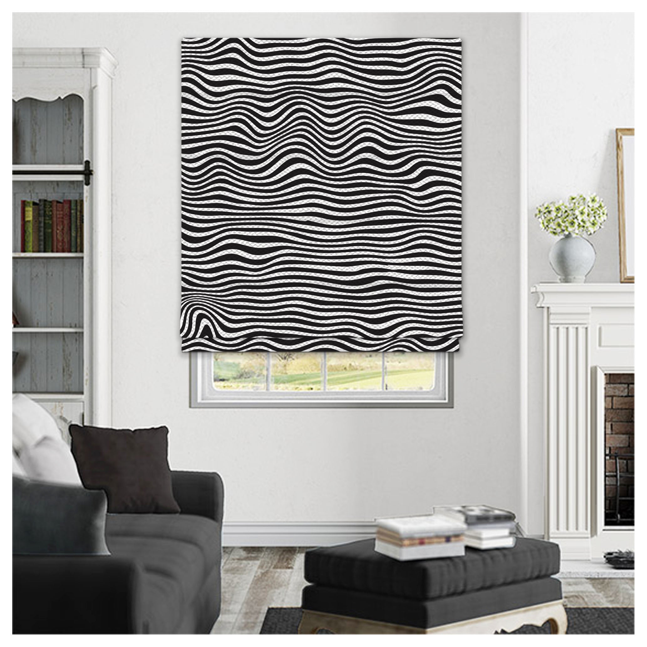Shaded Pattern Window Wave Line Illusion Black and White Window Roman Shade – Art Shades