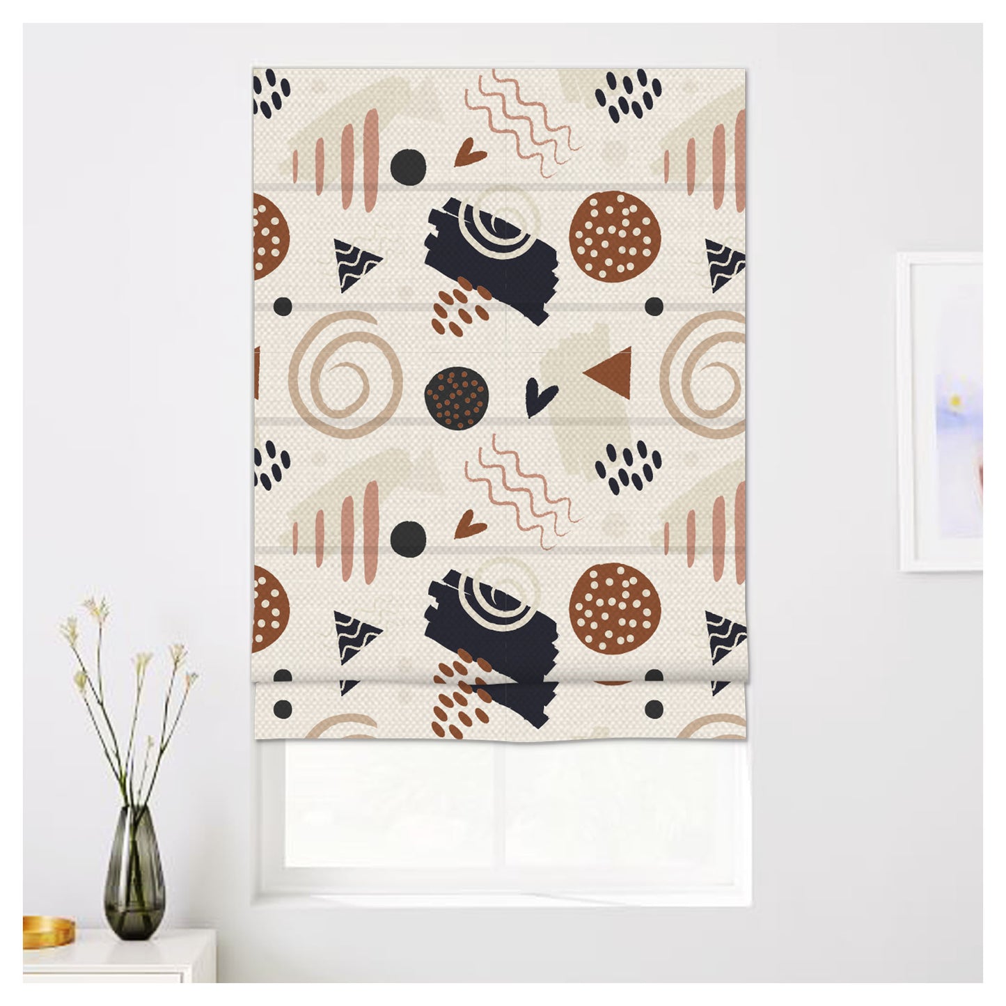 Hand Drawn Abstract Element Pattern Print Roman Shade
