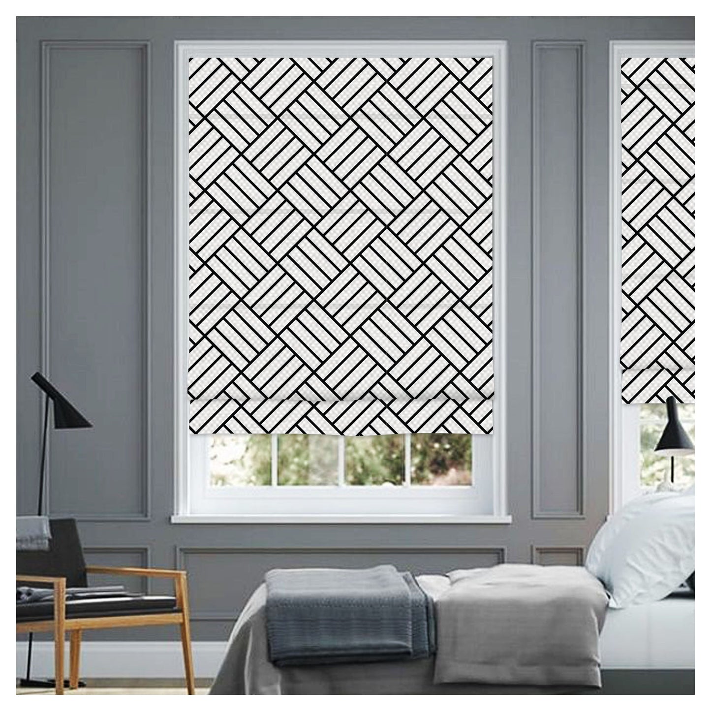 Black and White Minimalist Scandinavian PrintWindow Roman Shade