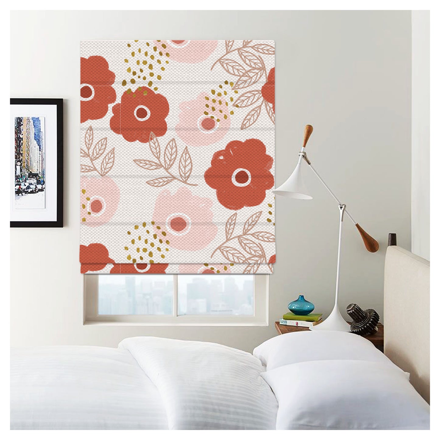 Hand Drawn Flowers Pattern Print Window Roman Shade