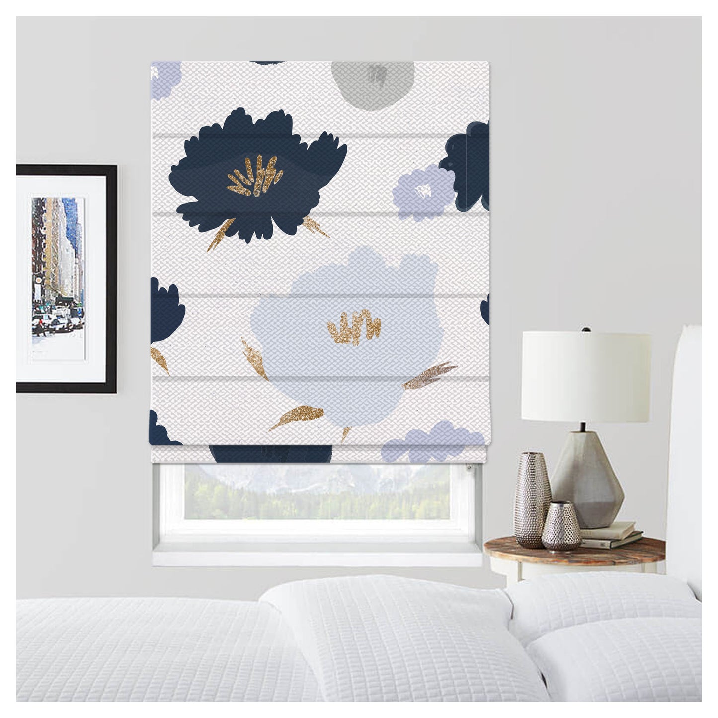 Hand Drawn Flowers Pattern Print Window Roman Shade