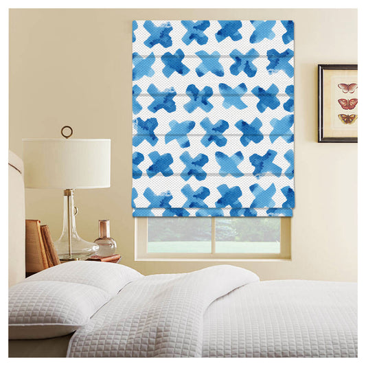 Blue Watercolor Cross Shape Window Roman Shade