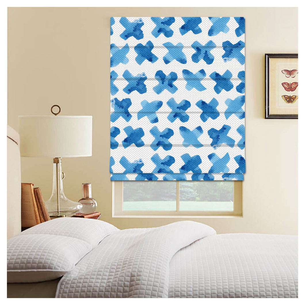 Blue Watercolor Cross Shape Window Roman Shade
