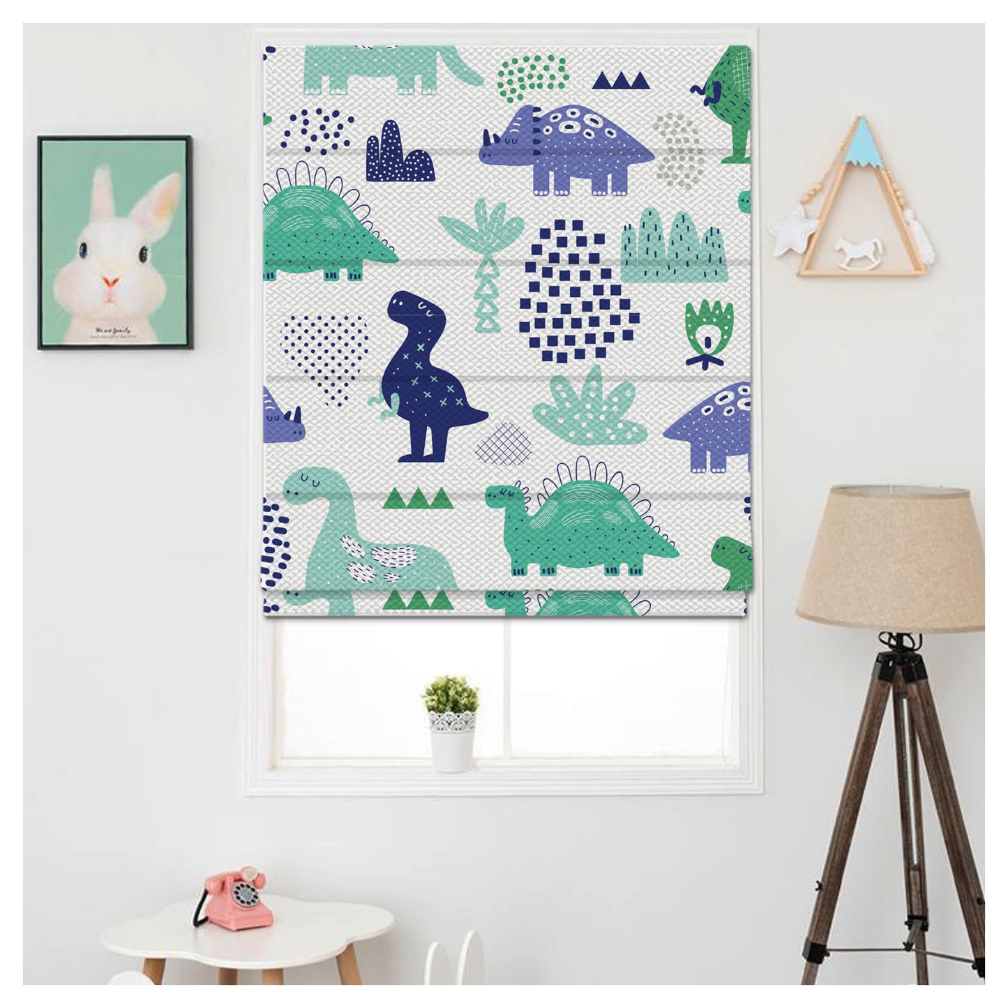 Dinosaur Nursery Pattern Print Window Roman Shade