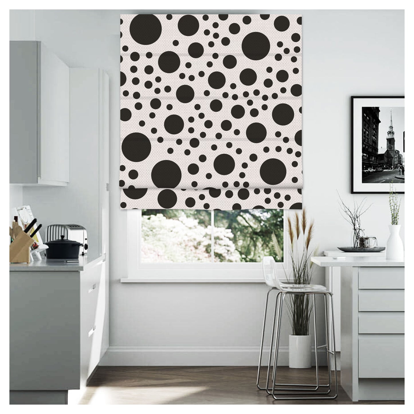 Black and White Polka Dot Window Roman Shade