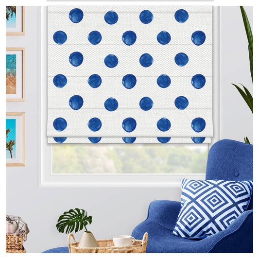 Watercolor Blue Polka Dots Pattern Scandinavian Print Window Roman Shade