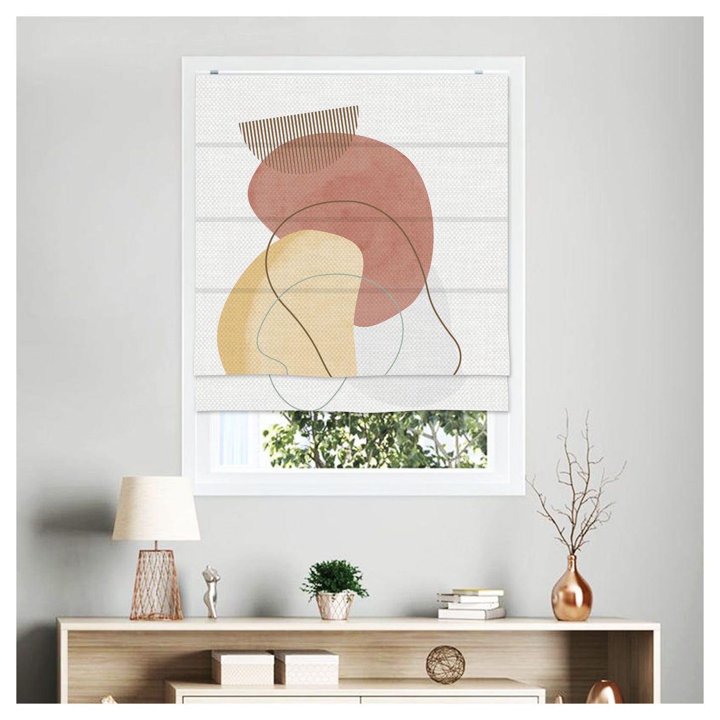 Boho Abstract Water Color Print Roman Shade
