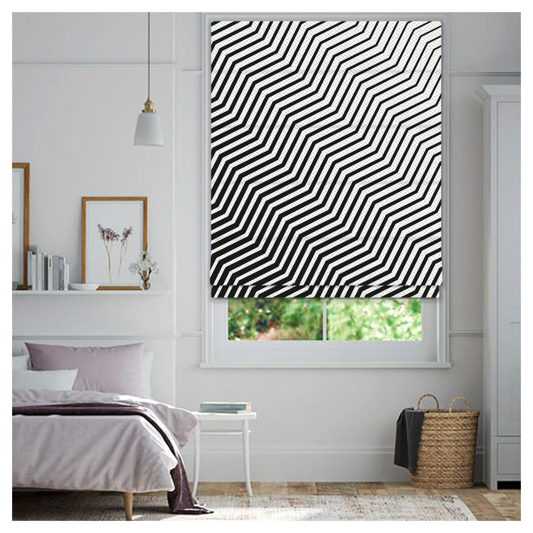 Black And White Geometric Zig-Zag Pattern Window Roman Shade