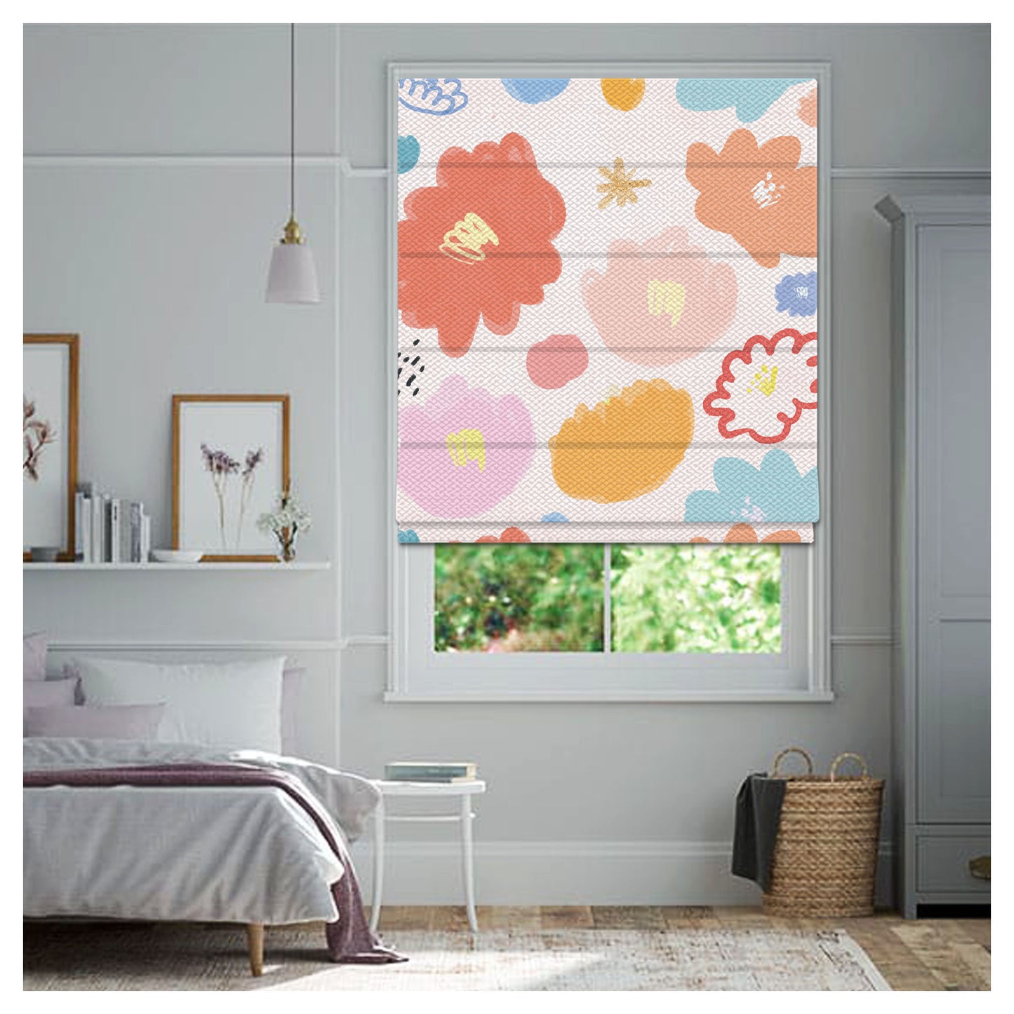 Hand Painted Flora Pattern Window Roman Shade