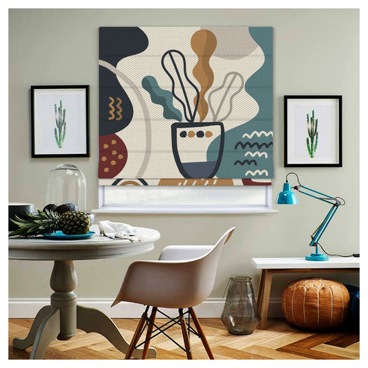 Mid Century Modern Boho Tropical Plants Nature Print Window Roman Shade