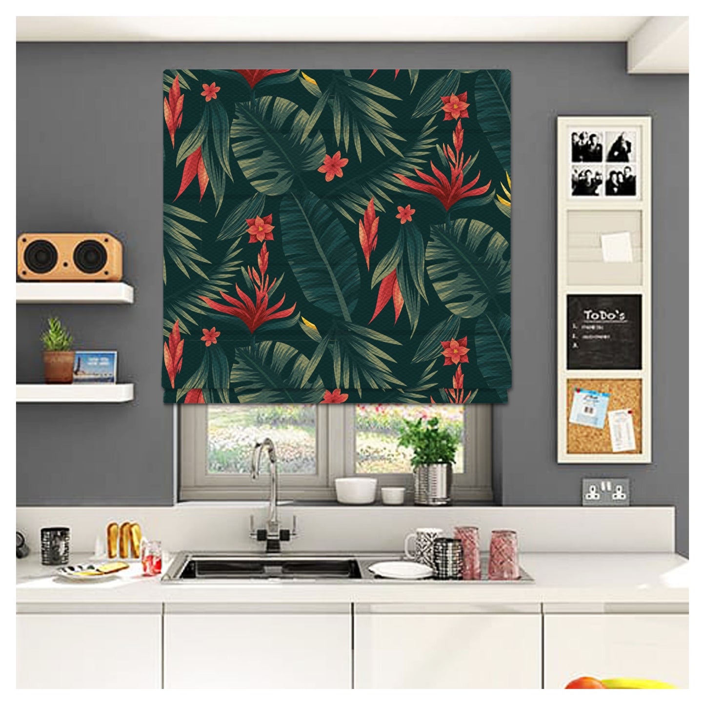 Tropical Flowers Pattern Print Window Roman Shade