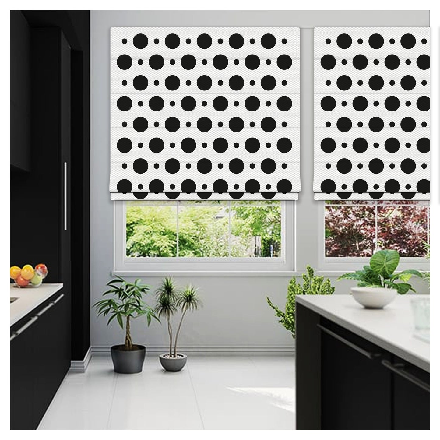 Black and White Circle Pattern Window Roman Shade