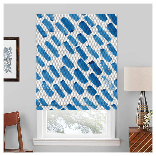 Blue Watercolor Brush Paints Window Roman Shade