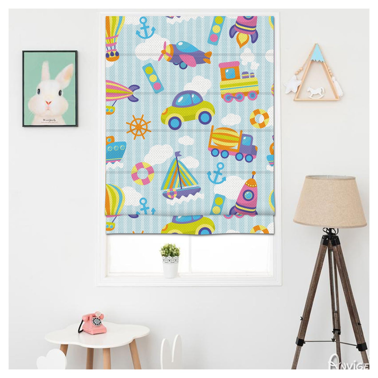 Nursery Automotive Boat Transportation Window Roman Shade