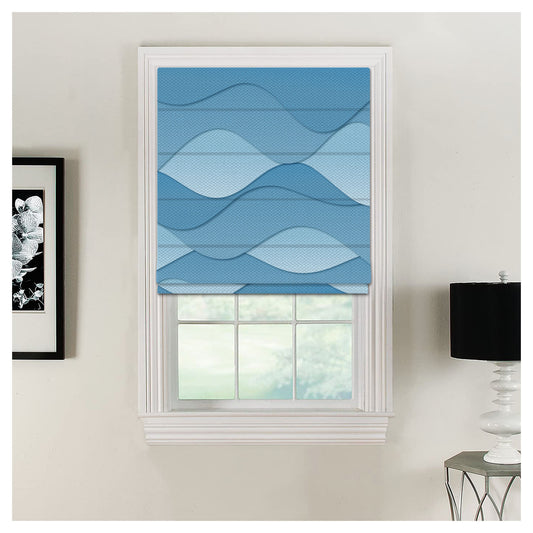 Paper Style Blue Shades Wavy Pattern Print Window Roman Shade