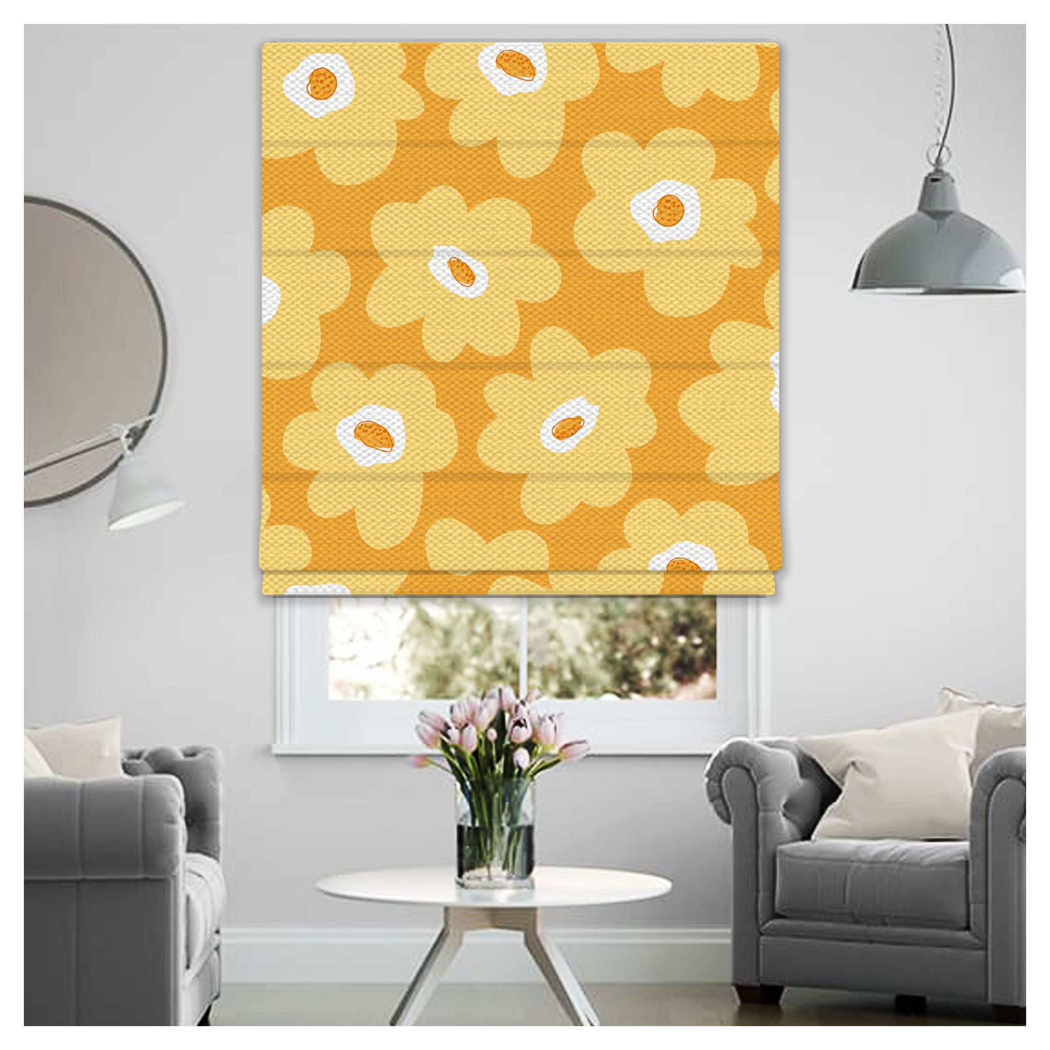 Shaded Pattern Window Yellow Flora Pattern Print Window Roman Shade – Art Shades
