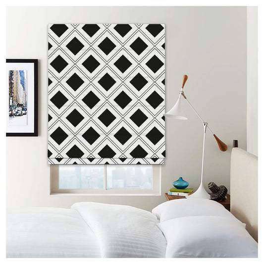 Black And White Diamond Shapes Pattern Window Roman Shade