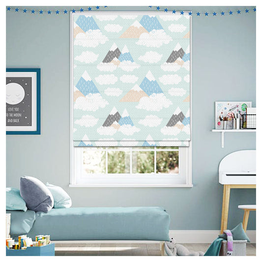 Mountain and Clouds Landscape Nursery Window Roman Shade