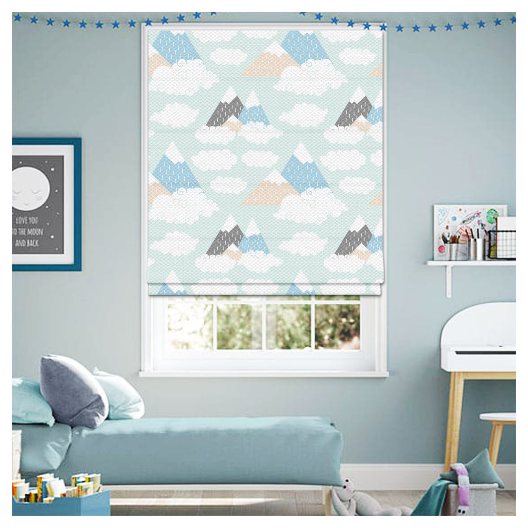 Mountain and Clouds Landscape Nursery Window Roman Shade