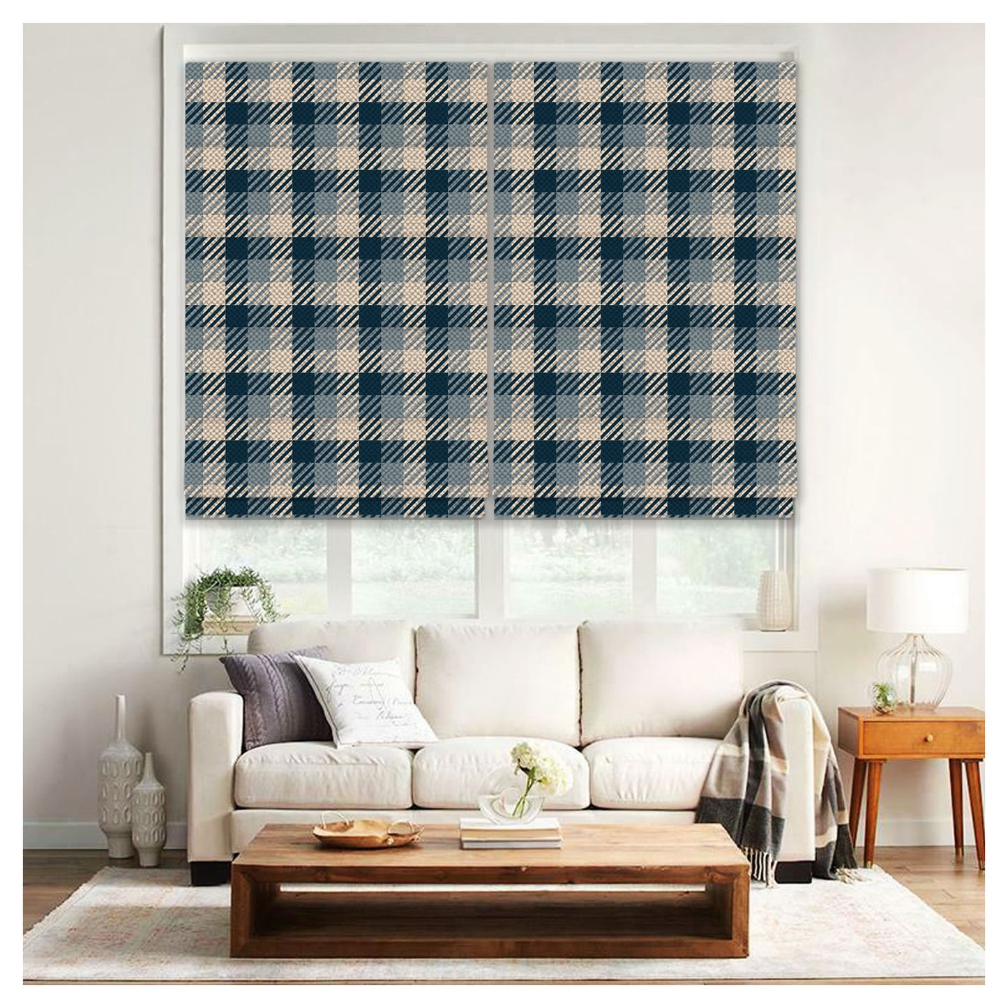 Elegant Tartan Pattern Print Window Roman Shade