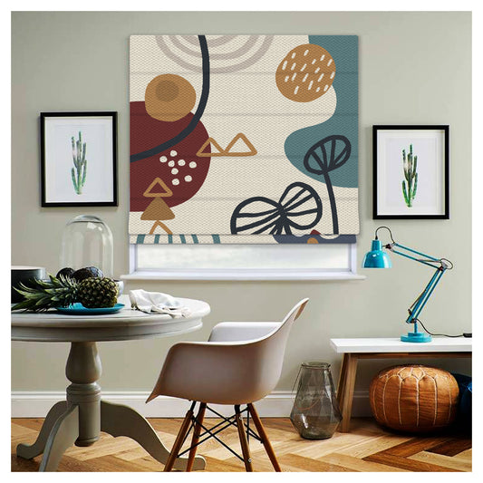 Mid Century Modern Boho Abstract Nature Window Roman Shade
