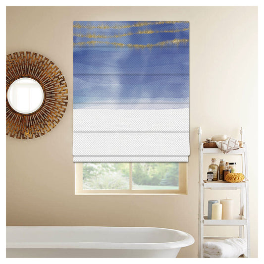Blue Half Part Watercolor Window Roman Shade