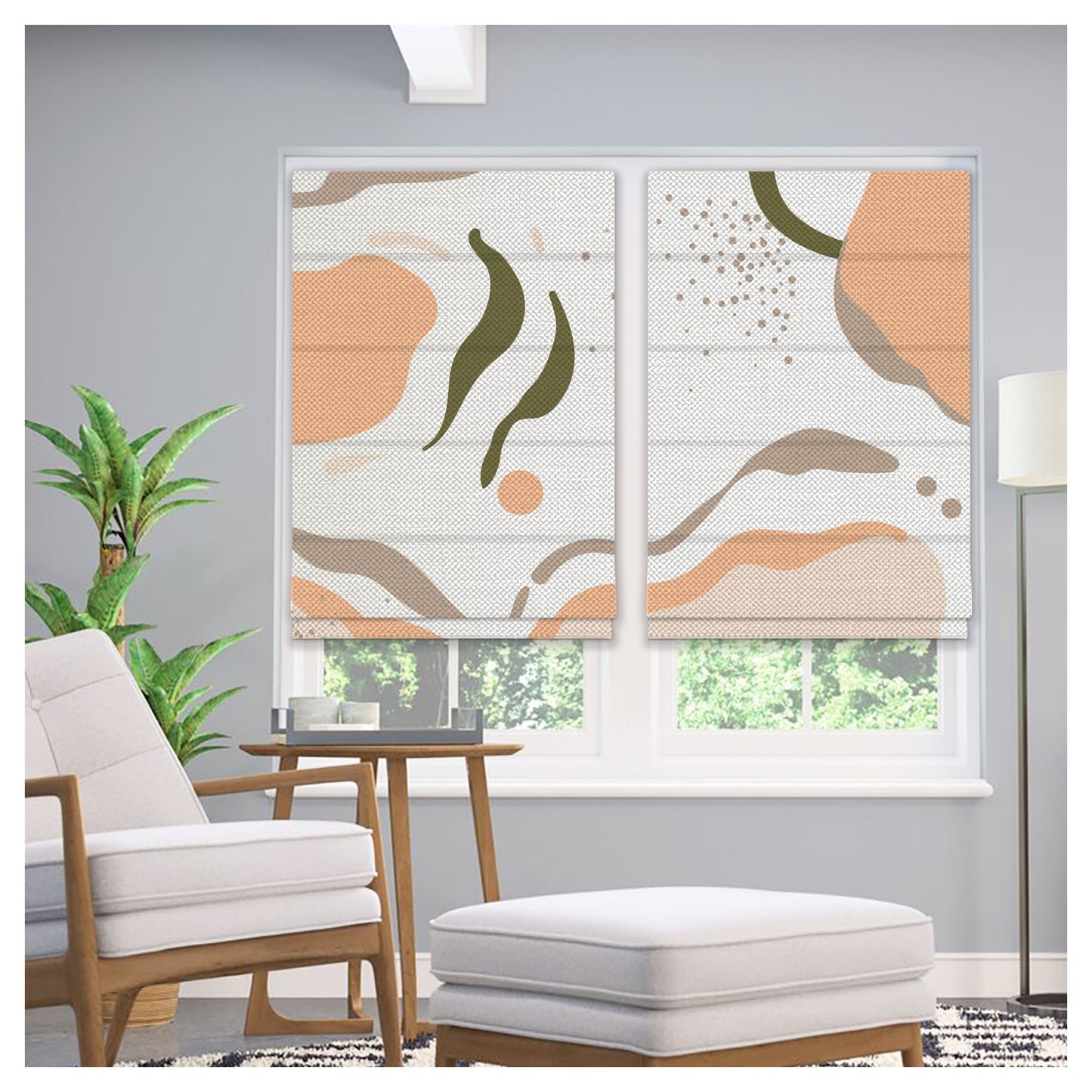 Mid Century Boho Organic Shapes Abstract Window Roman Shade