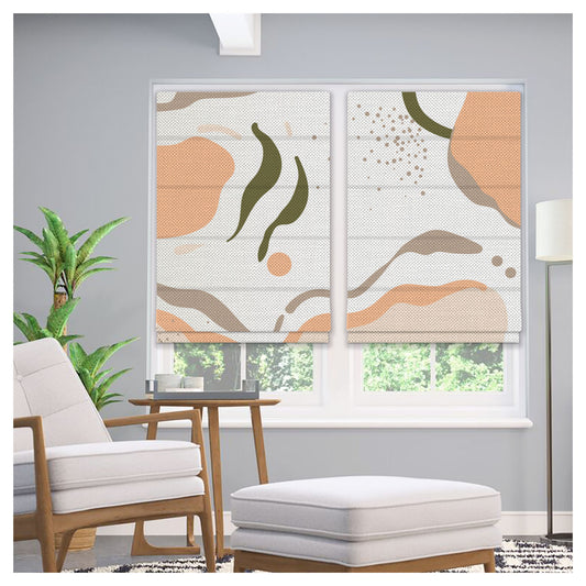 Mid Century Boho Organic Shapes Abstract Window Roman Shade