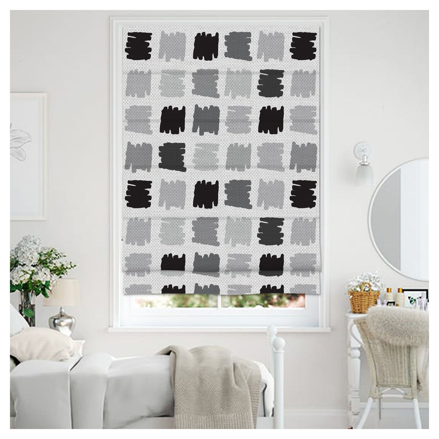 Black and White Square Nordic Scandinavian Window Roman Shade