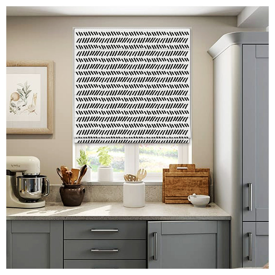 Black and White Monochrome Striped Doodle Spots Window Roman Shade