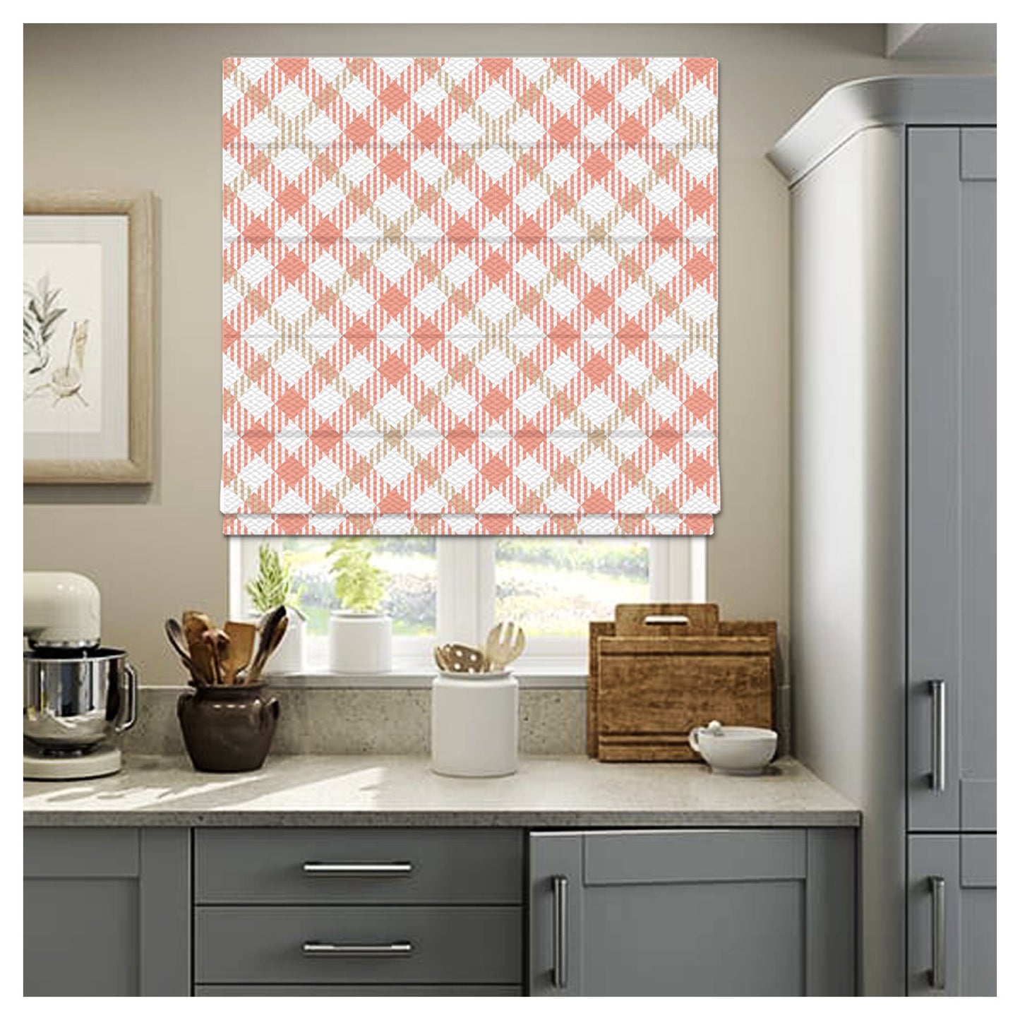 Pink Elegant Tartan Pattern Print Window Roman Shade