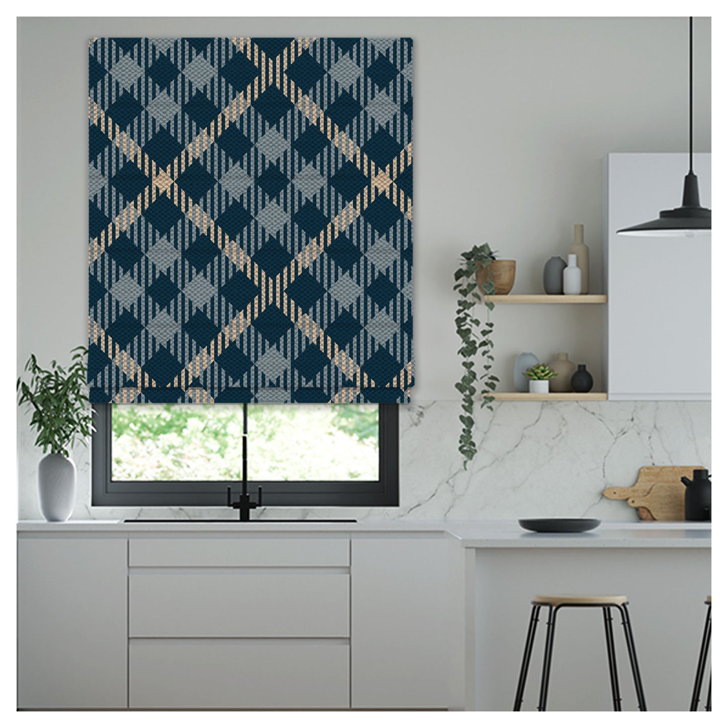 Elegant Tartan Pattern Print Window Roman Shade