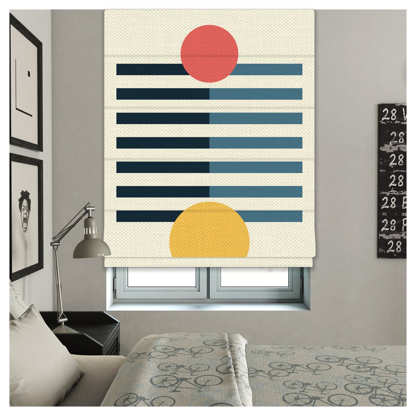 Collage Geometric Bauhaus Style Pattern Print Window Roman Shade