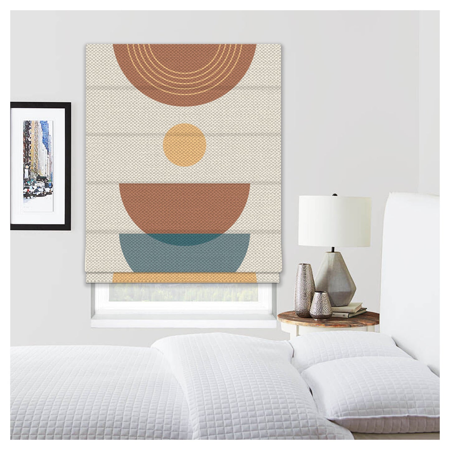 Mid Century Modern Boho Bauhaus Solar Sun Window Roman Shade