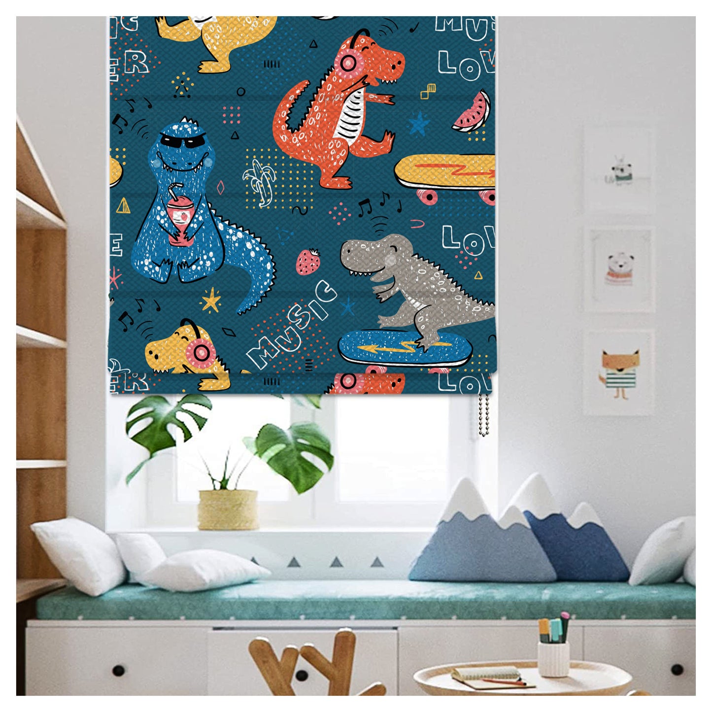 Dinosaur Nursery Pattern Print Window Roman Shade