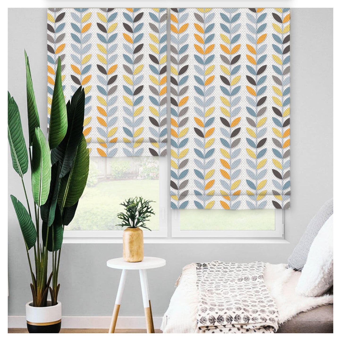 Minimalist Leaf Pattern Scandinavian Window Roman Shade