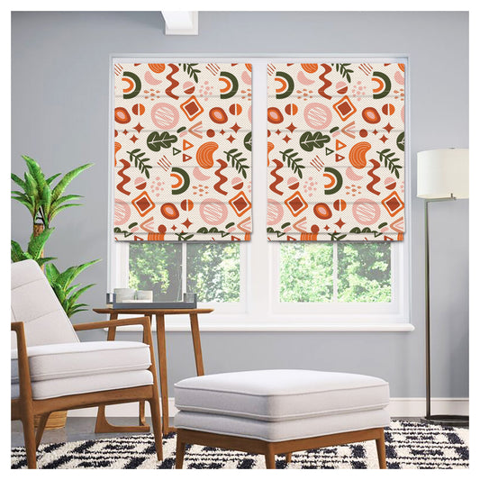 Hand Drawn Flat Abstract Shapes Pattern Print Window Roman Shade