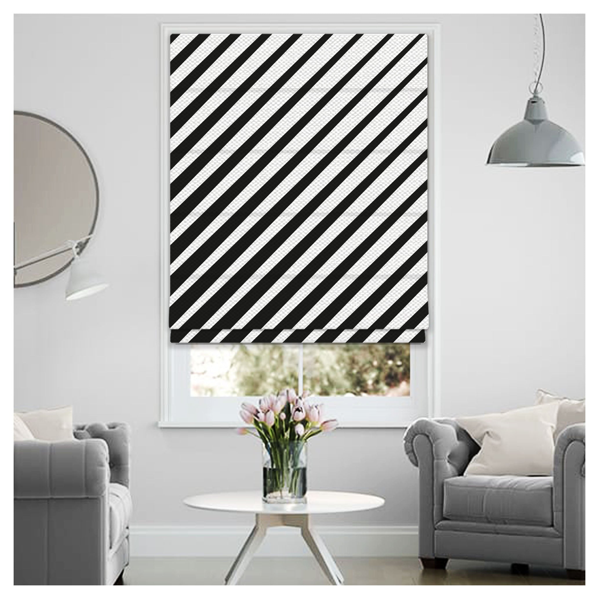 Black And White Geometric Lines Pattern Window Roman Shade – Art Shades