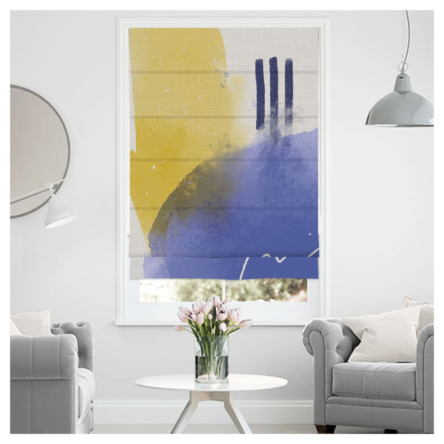 Watercolor Yellow Blue Blend Window Roman Shade