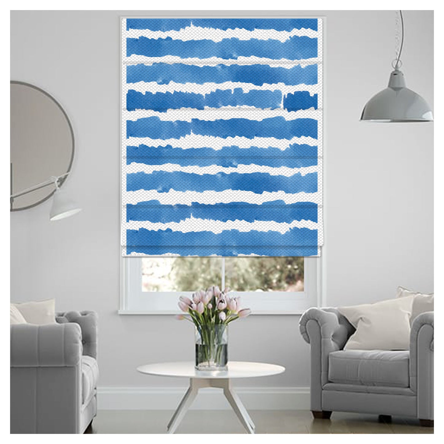 Blue Watercolor Stripes Painting Window Roman Shade